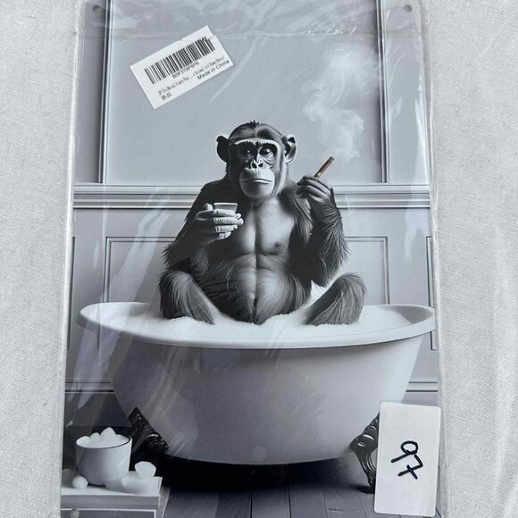 Metal Art Plate Wall Decor | Smoking Chimp Cartoon | 8x12 | Choose Design - Picture 2 of 2